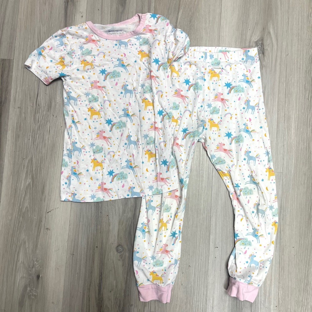 Magnetic Me Pj Set Girls 3T White Unicorn Rainbow Star Modal